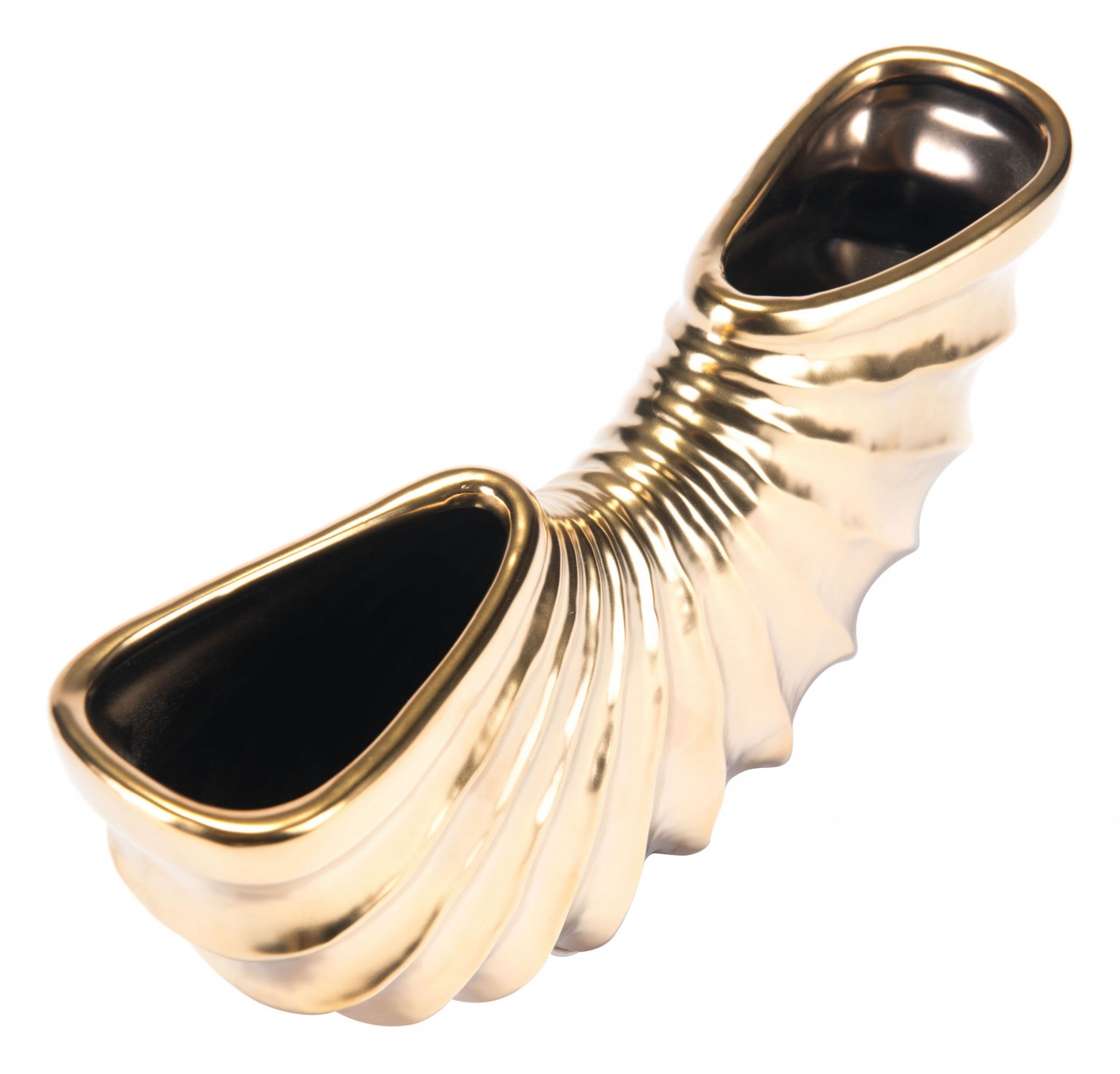 13.2" x 3" x 5.9" Matte Gold, Ceramic, Small Vase