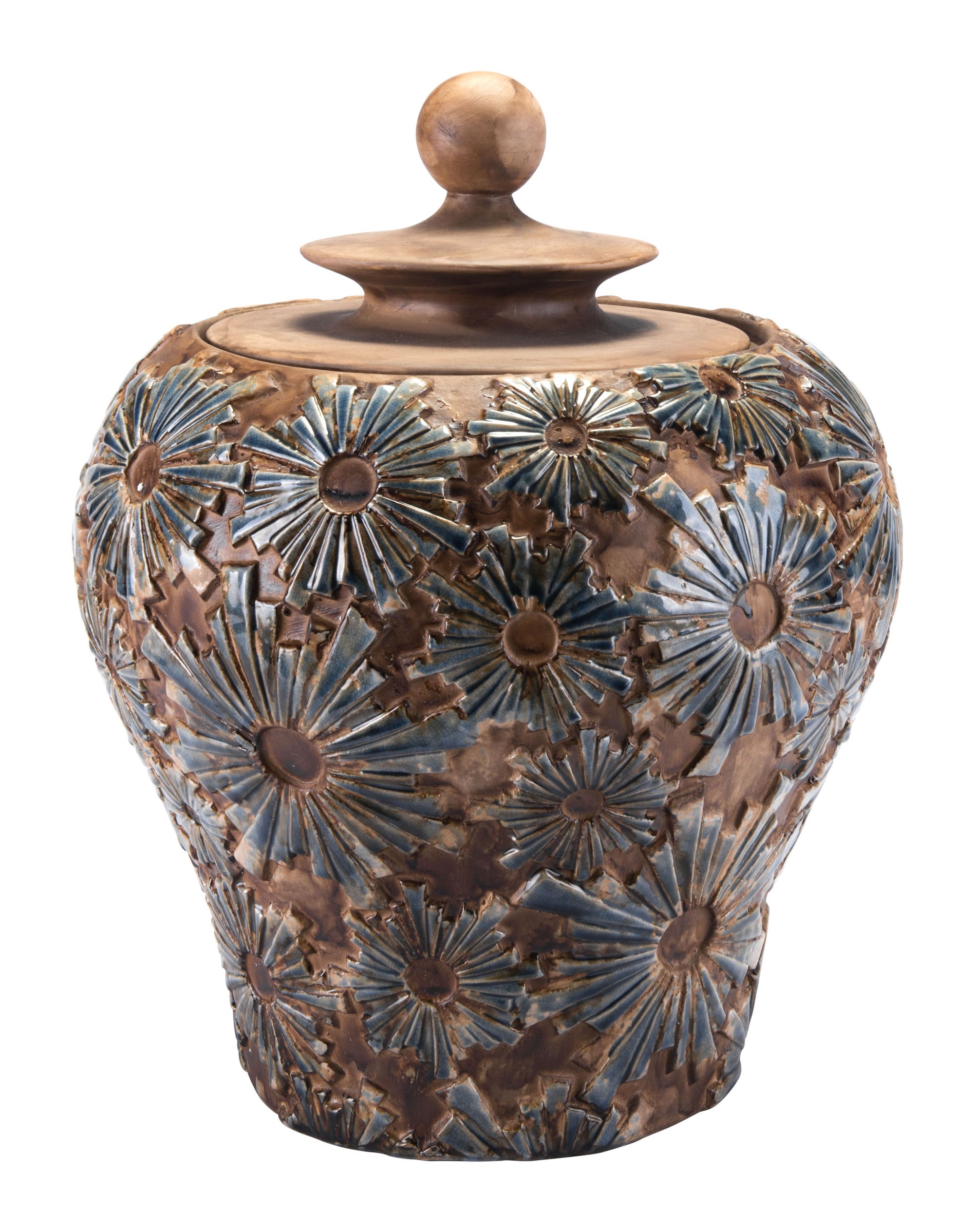 16.3" x 16.3" x 19.3" Brown, Ceramic, Small Temple Jar