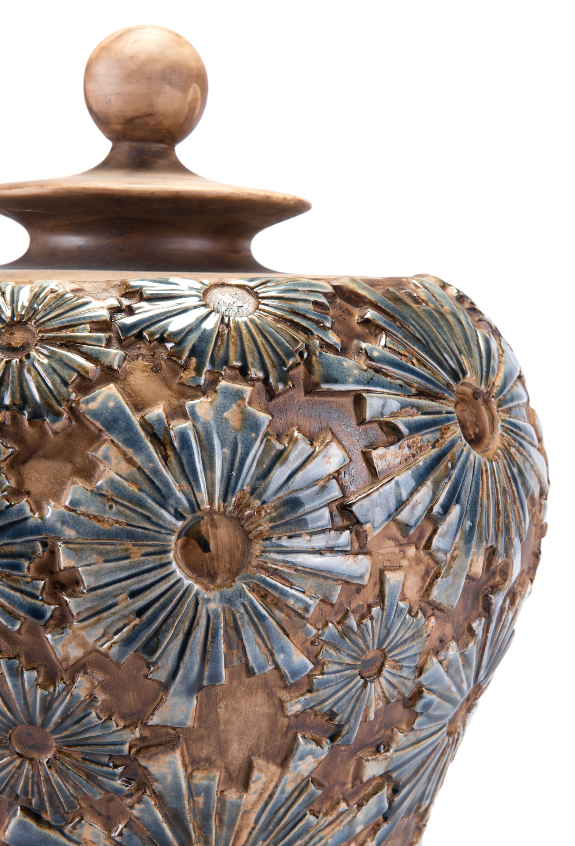 16.3" x 16.3" x 19.3" Brown, Ceramic, Small Temple Jar