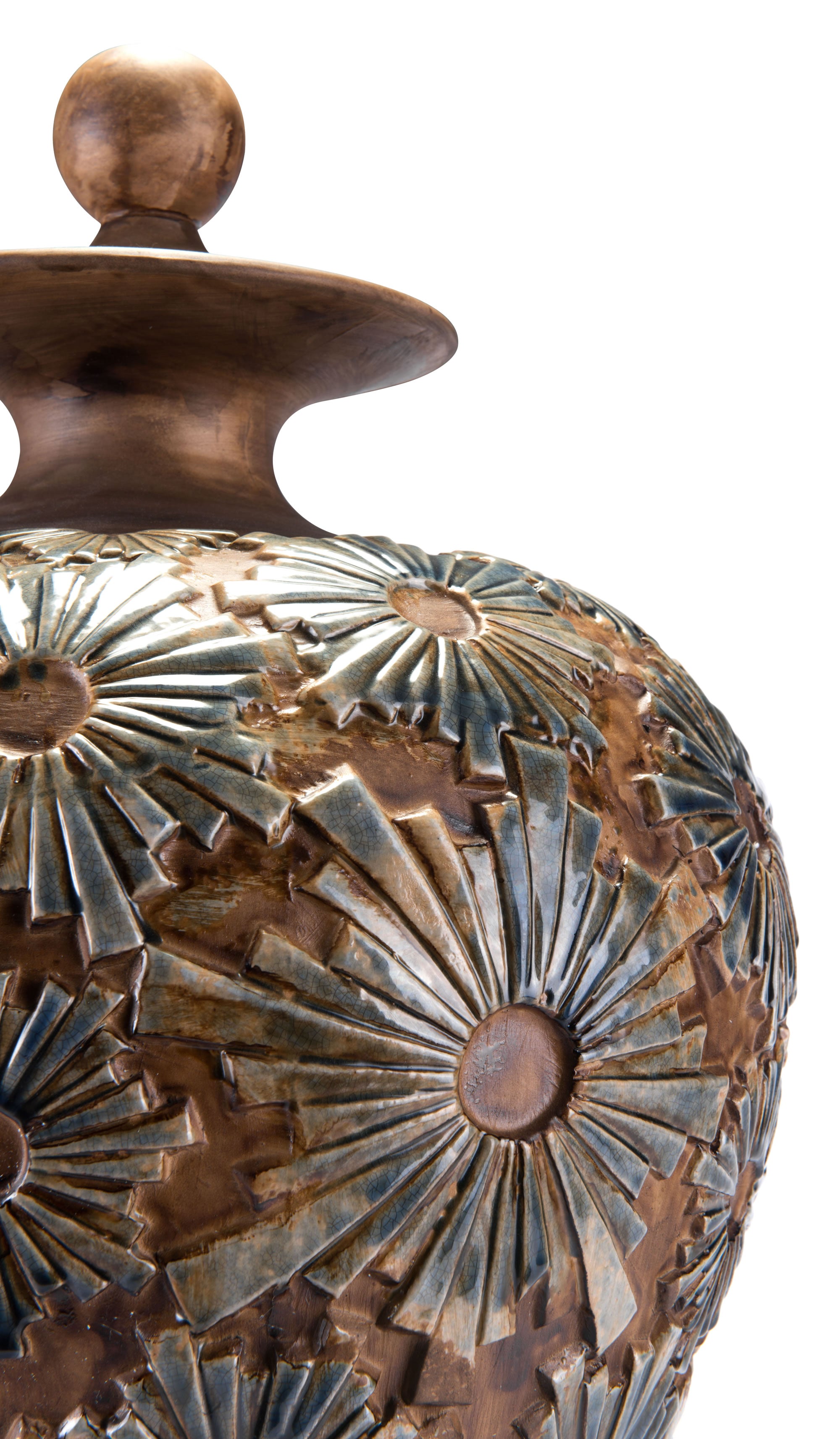 16.3" x 16.3" x 29.7" Brown, Ceramic, Large Temple Jar