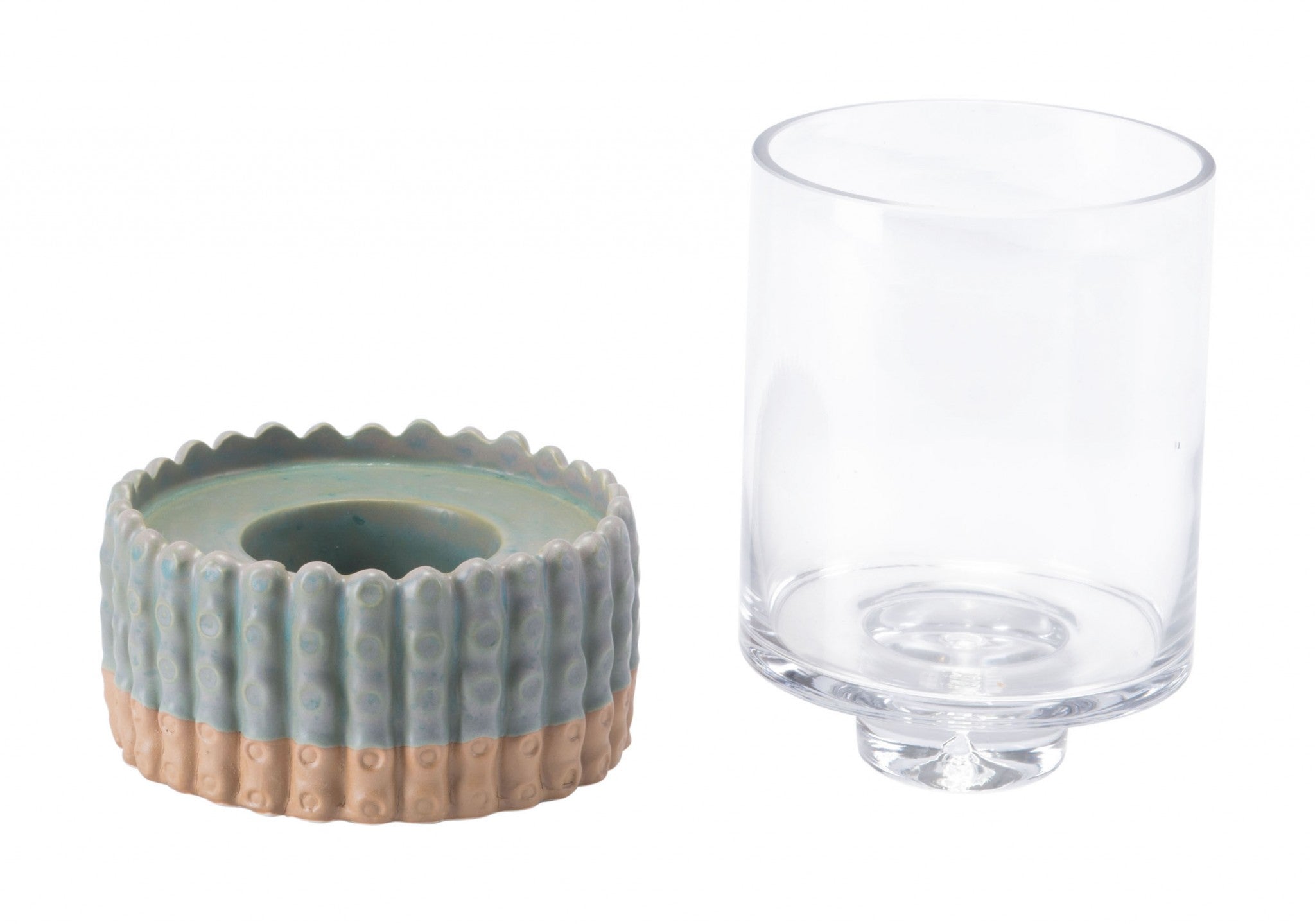5.5" x 5.5" x 7.5" Green, Ceramic, Candle Holder