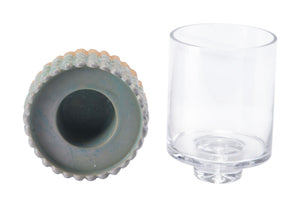 5.5" x 5.5" x 7.5" Green, Ceramic, Candle Holder