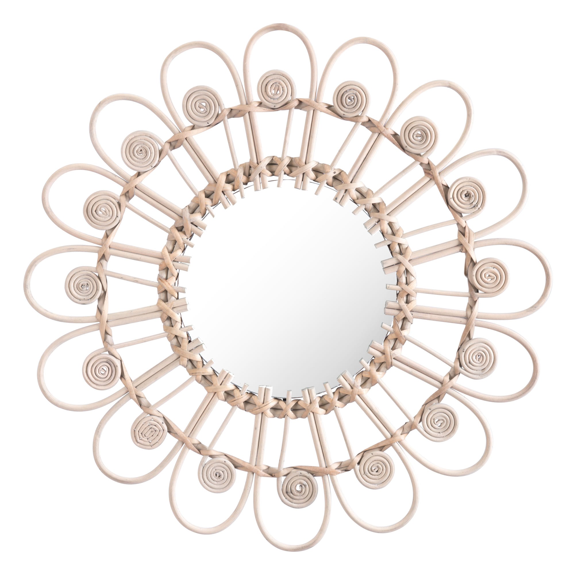 26.8" x 1.2" x 26.8" Gray, Mirror, Rattan, Round Mirror