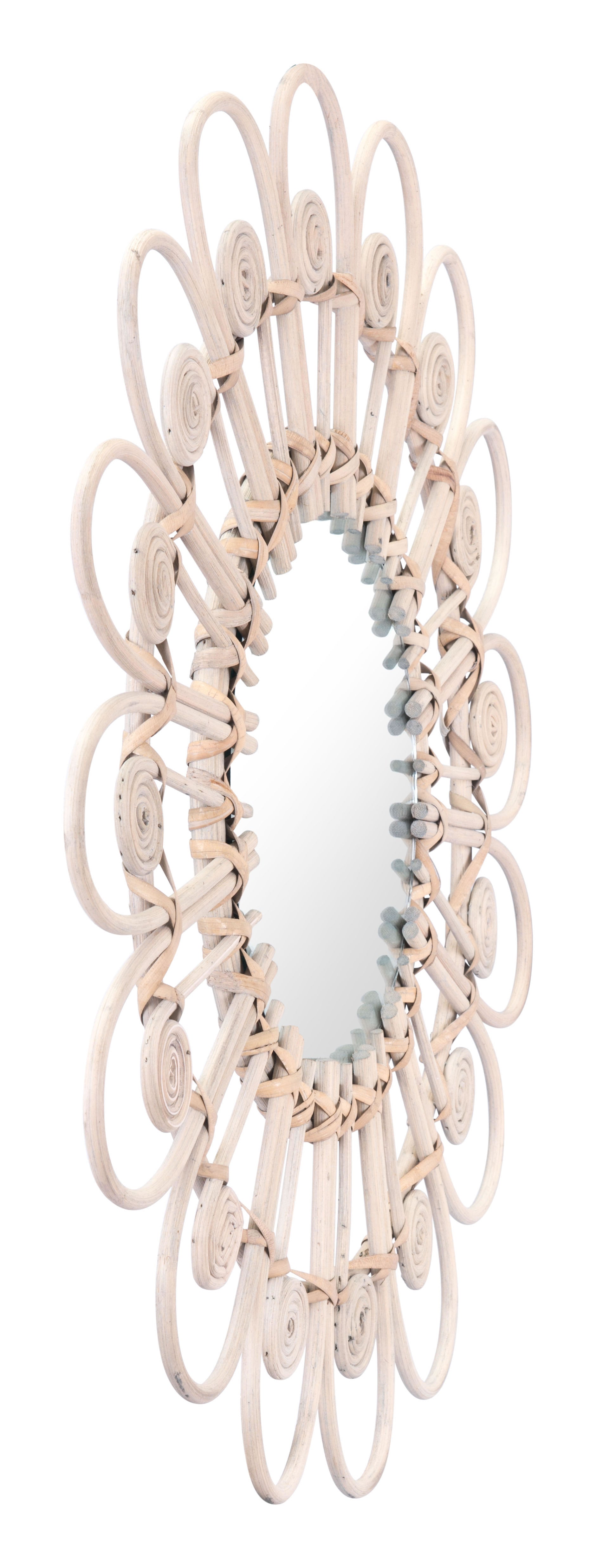 26.8" x 1.2" x 26.8" Gray, Mirror, Rattan, Round Mirror