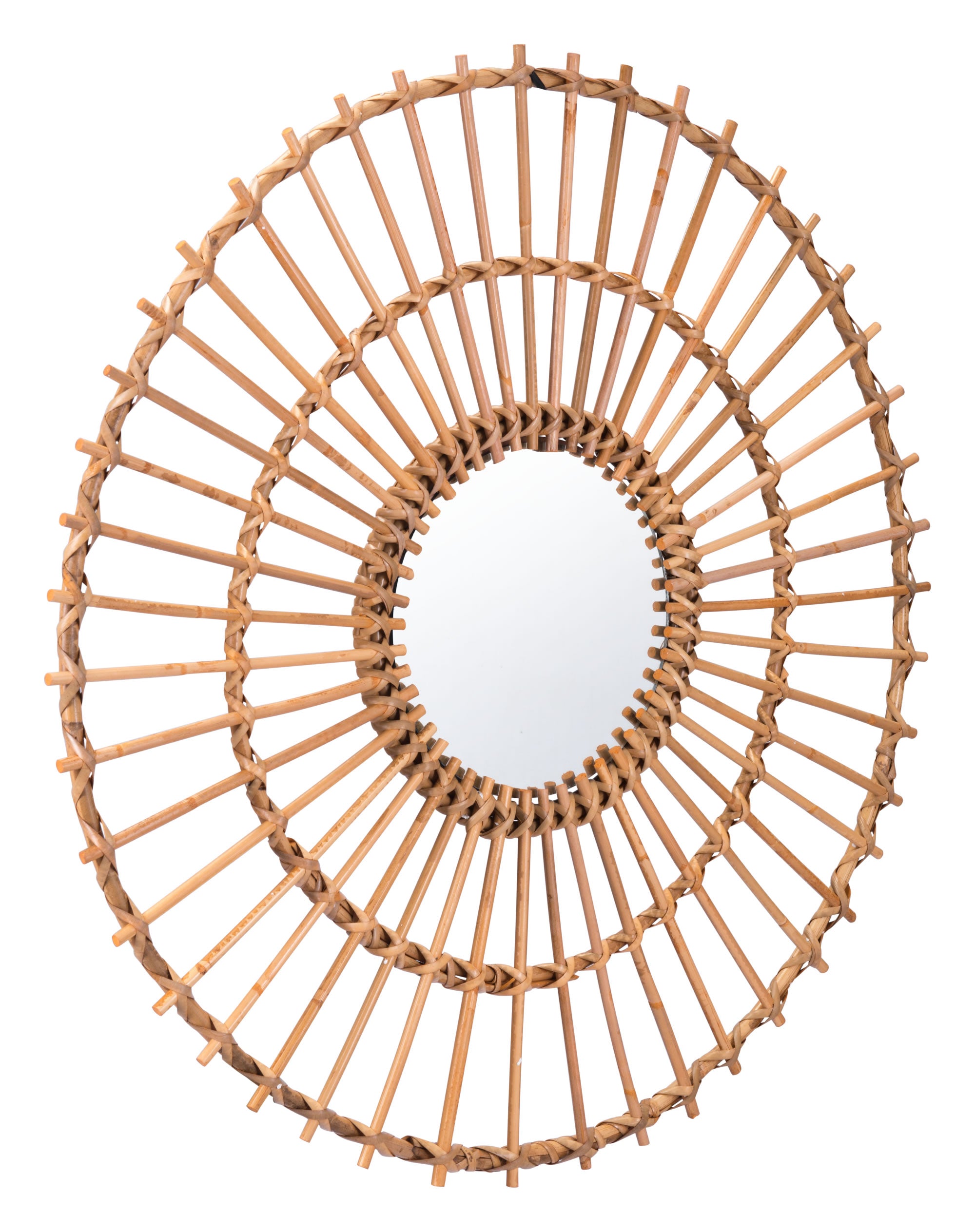 29.9" x 1.6" x 29.9" Brown, Mirror, Rattan, Round Mirror