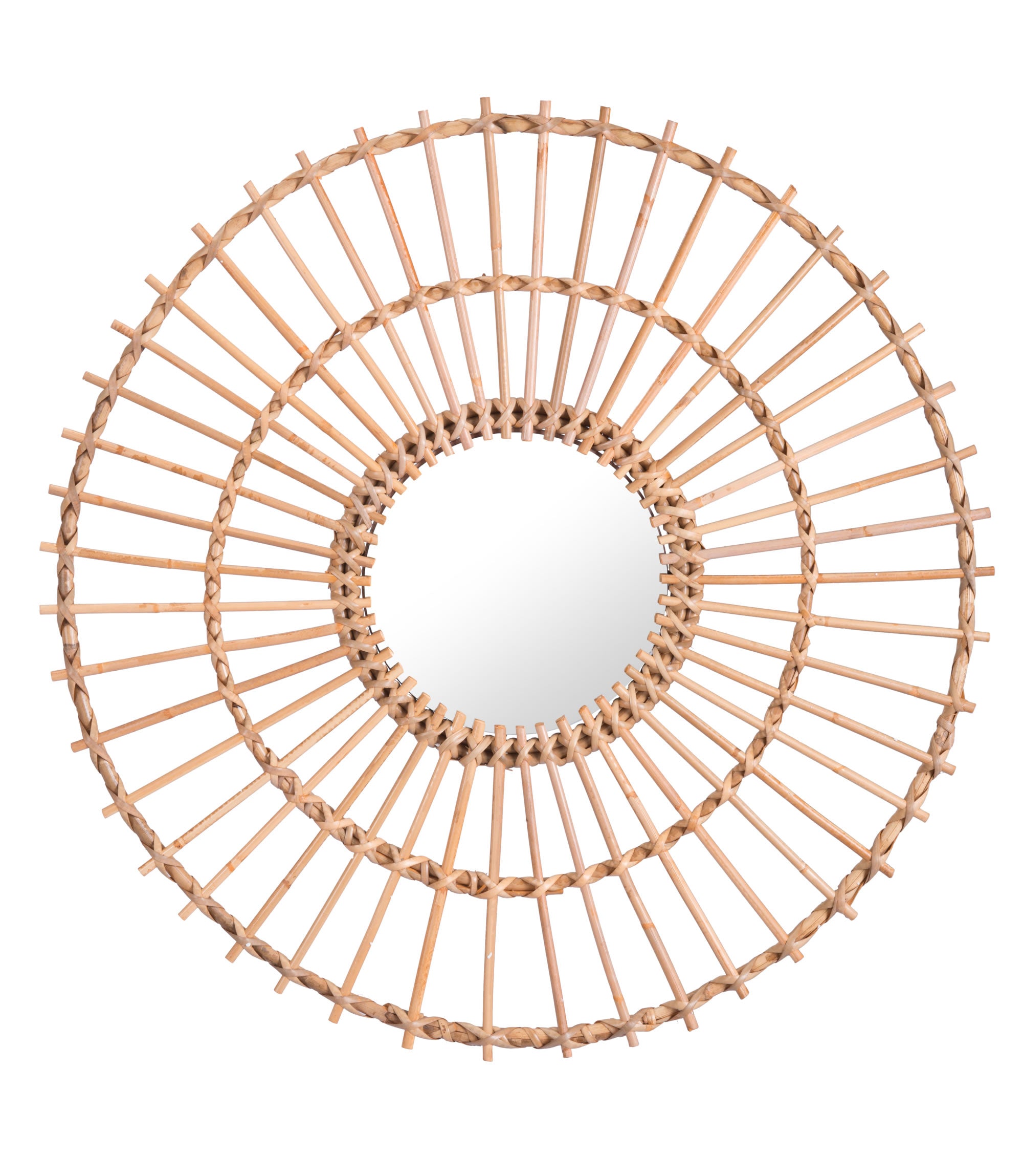 29.9" x 1.6" x 29.9" Brown, Mirror, Rattan, Round Mirror