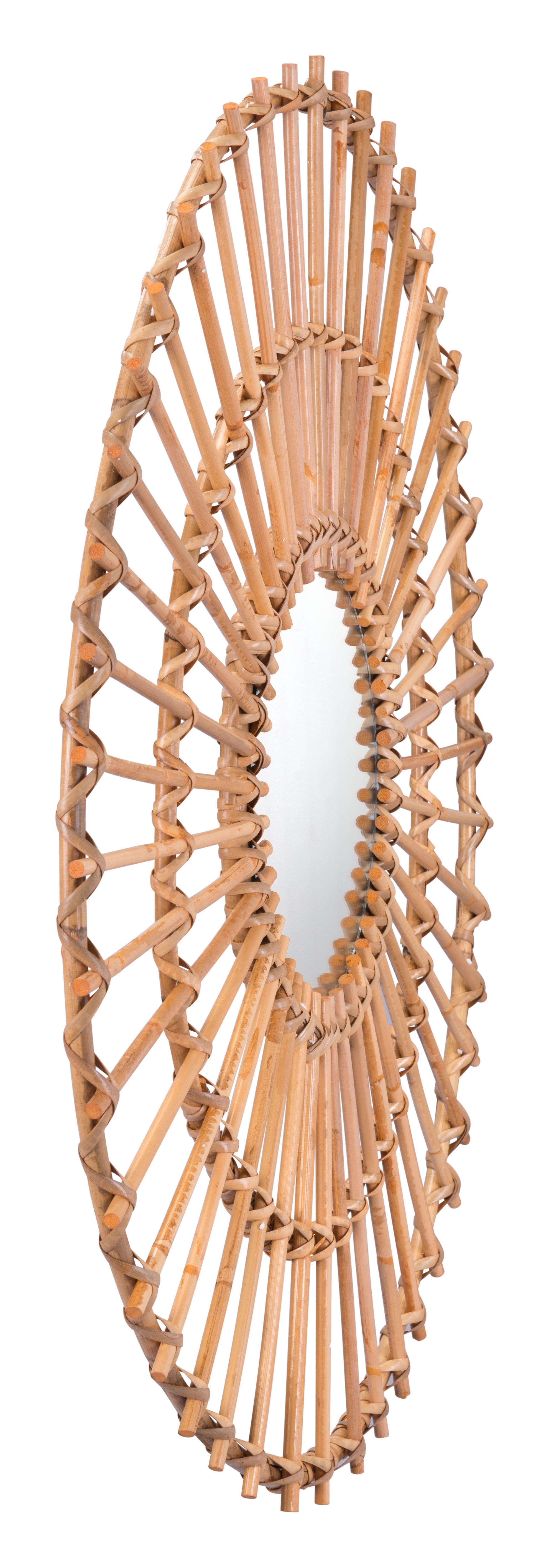 29.9" x 1.6" x 29.9" Brown, Mirror, Rattan, Round Mirror