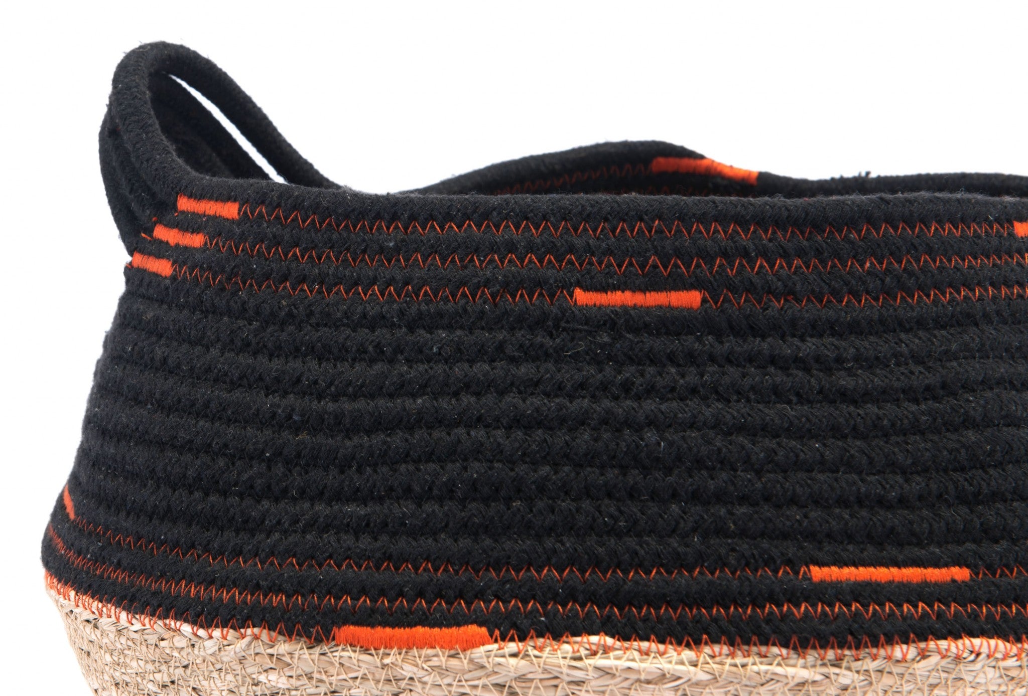 11.4" x 11.4" x 11" Black & Beige, Cotton, Seagrass, Basket With Handles