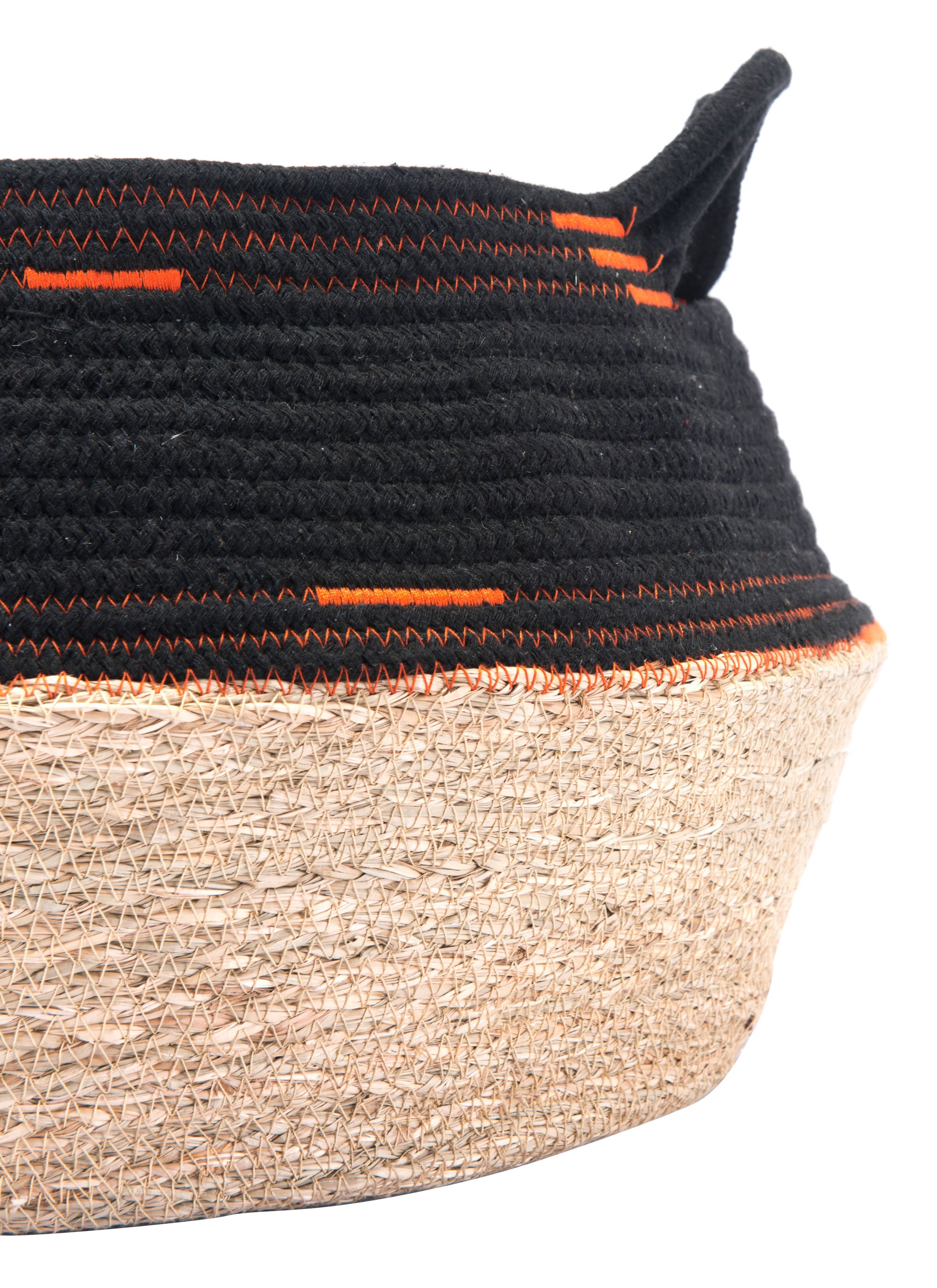 11.4" x 11.4" x 11" Black & Beige, Cotton, Seagrass, Basket With Handles