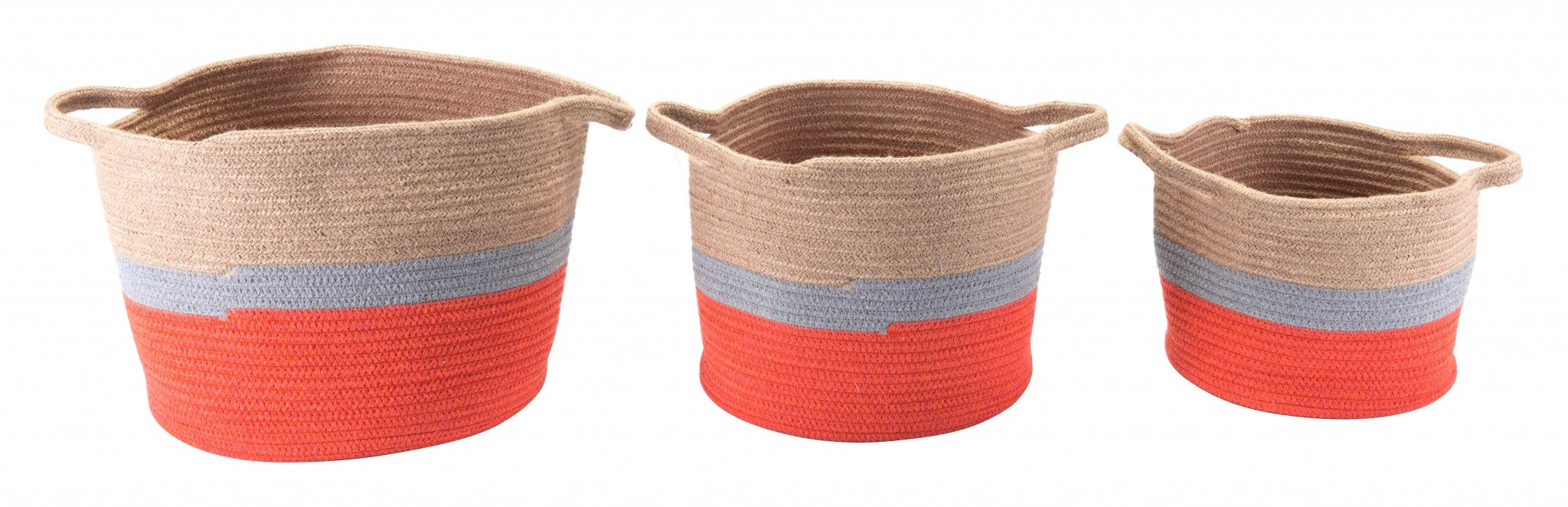 10.2" x 10.2" x 8.7" Multicolor, Jute, Baskets With Handles - Set of 3