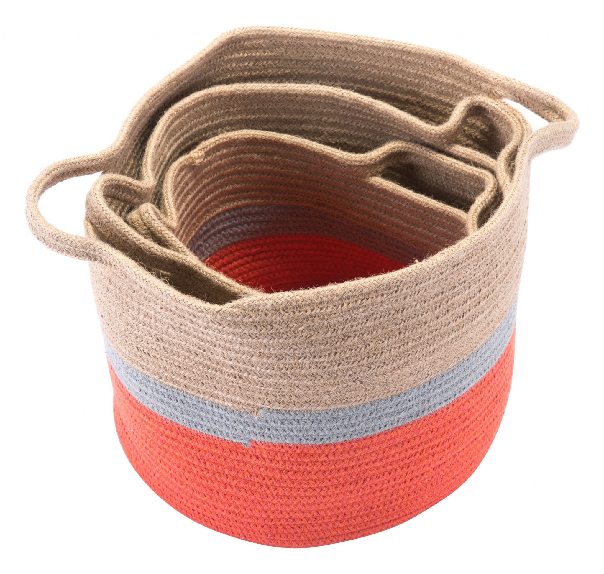 10.2" x 10.2" x 8.7" Multicolor, Jute, Baskets With Handles - Set of 3
