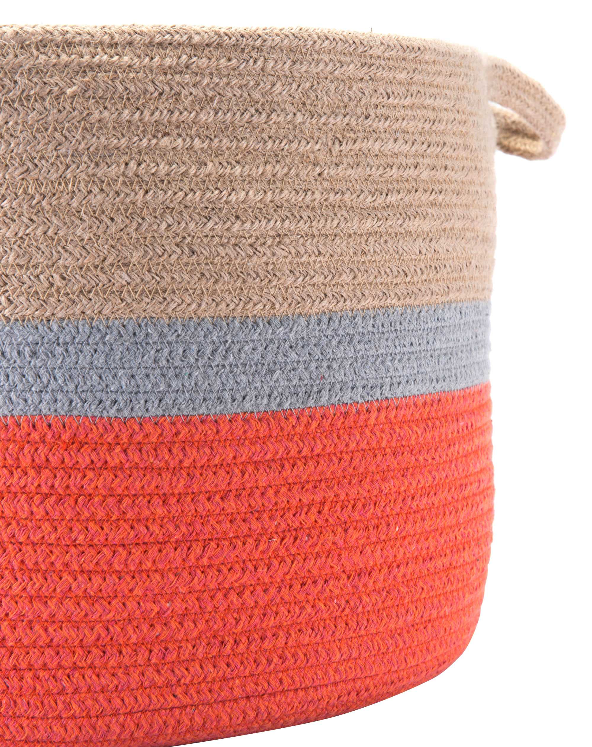 10.2" x 10.2" x 8.7" Multicolor, Jute, Baskets With Handles - Set of 3