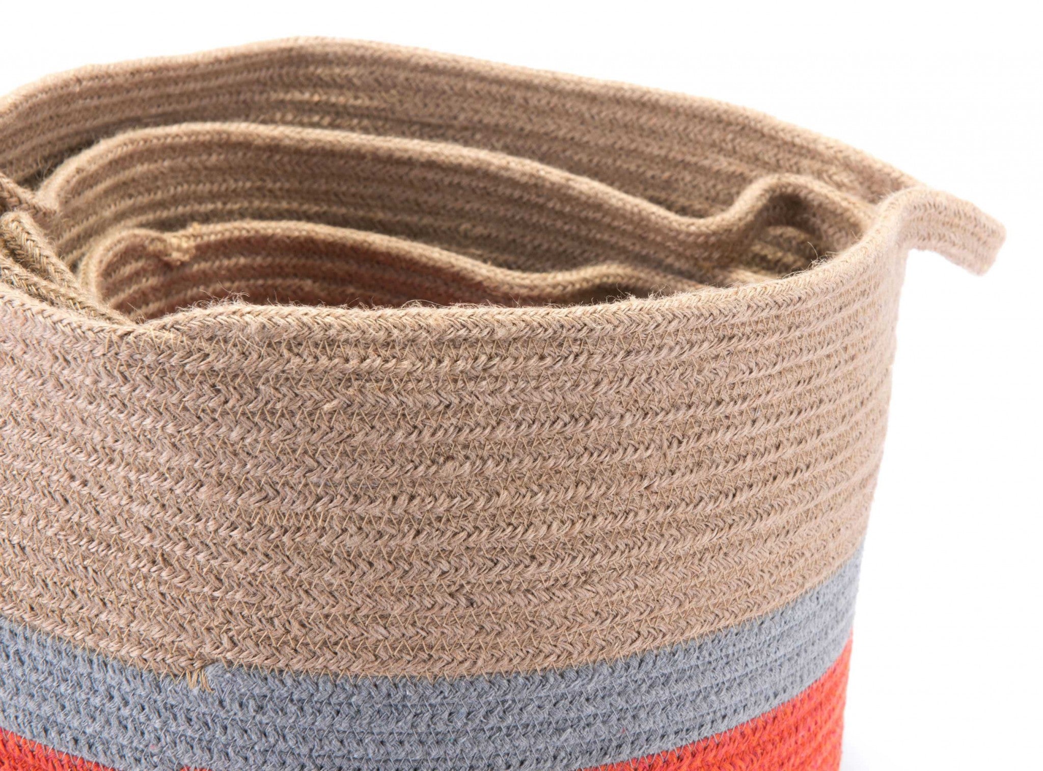 10.2" x 10.2" x 8.7" Multicolor, Jute, Baskets With Handles - Set of 3