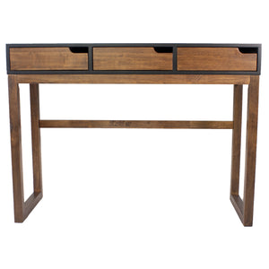 43" X 16" X 32" Black & Mocha Solid Wood Three Drawer Console Table