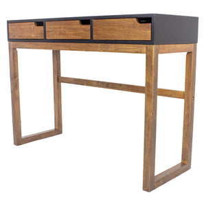 43" X 16" X 32" Black & Mocha Solid Wood Three Drawer Console Table