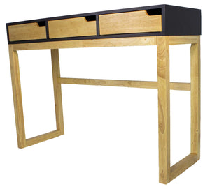 43" X 16" X 32" Black & Natural Solid Wood Three Drawer Console Table