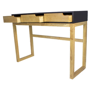 43" X 16" X 32" Black & Natural Solid Wood Three Drawer Console Table