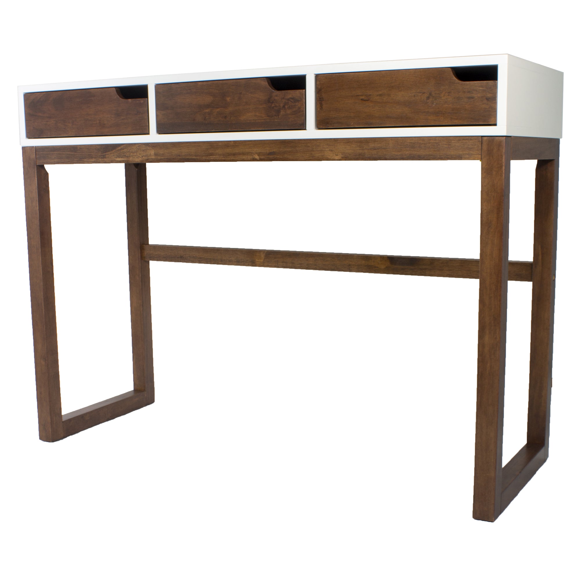 43" X 16" X 32" White & Mocha Solid Wood Three Drawer Console Table