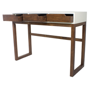43" X 16" X 32" White & Mocha Solid Wood Three Drawer Console Table