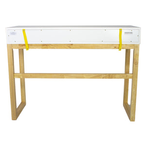 43" X 16" X 32" White & Natural Solid Wood Three Drawer Console Table