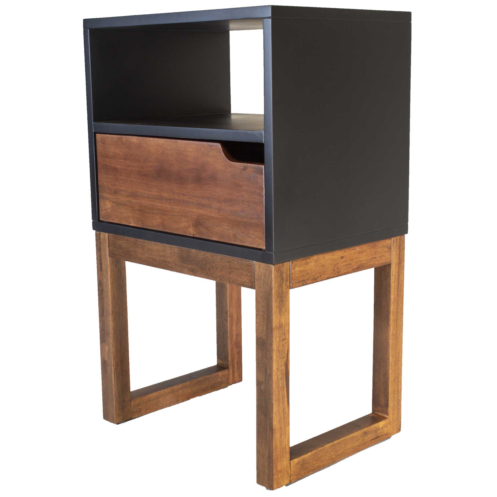 16" X 12" X 26" Black & Mocha Solid Wood One Drawer Open Display Side Table
