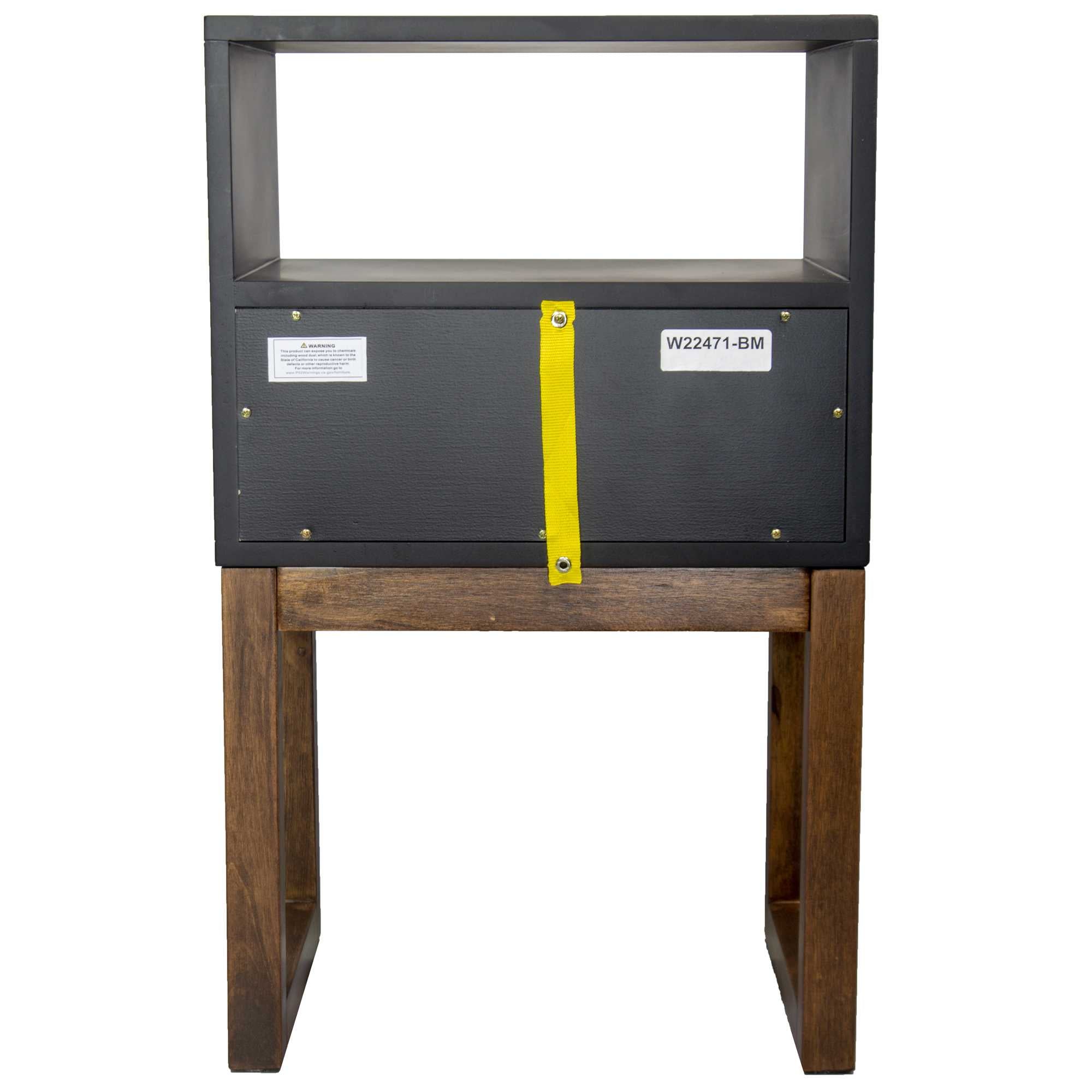 16" X 12" X 26" Black & Mocha Solid Wood One Drawer Open Display Side Table