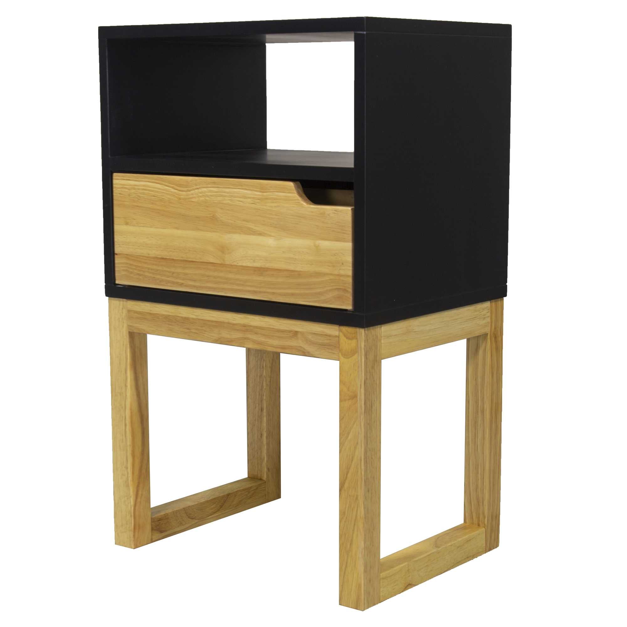 16" X 12" X 26" Black & Natural Solid Wood One Drawer Open Display Side Table
