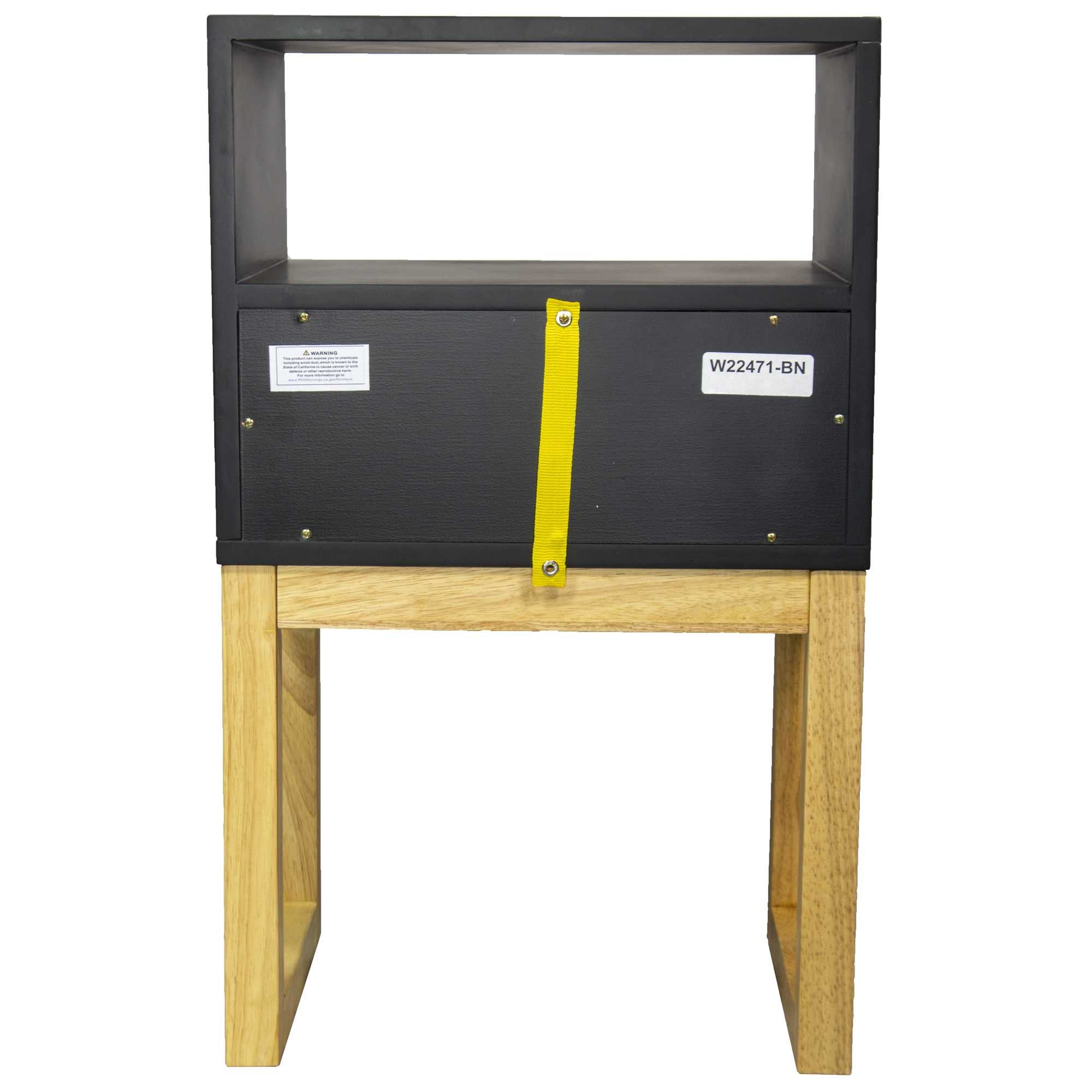 16" X 12" X 26" Black & Natural Solid Wood One Drawer Open Display Side Table