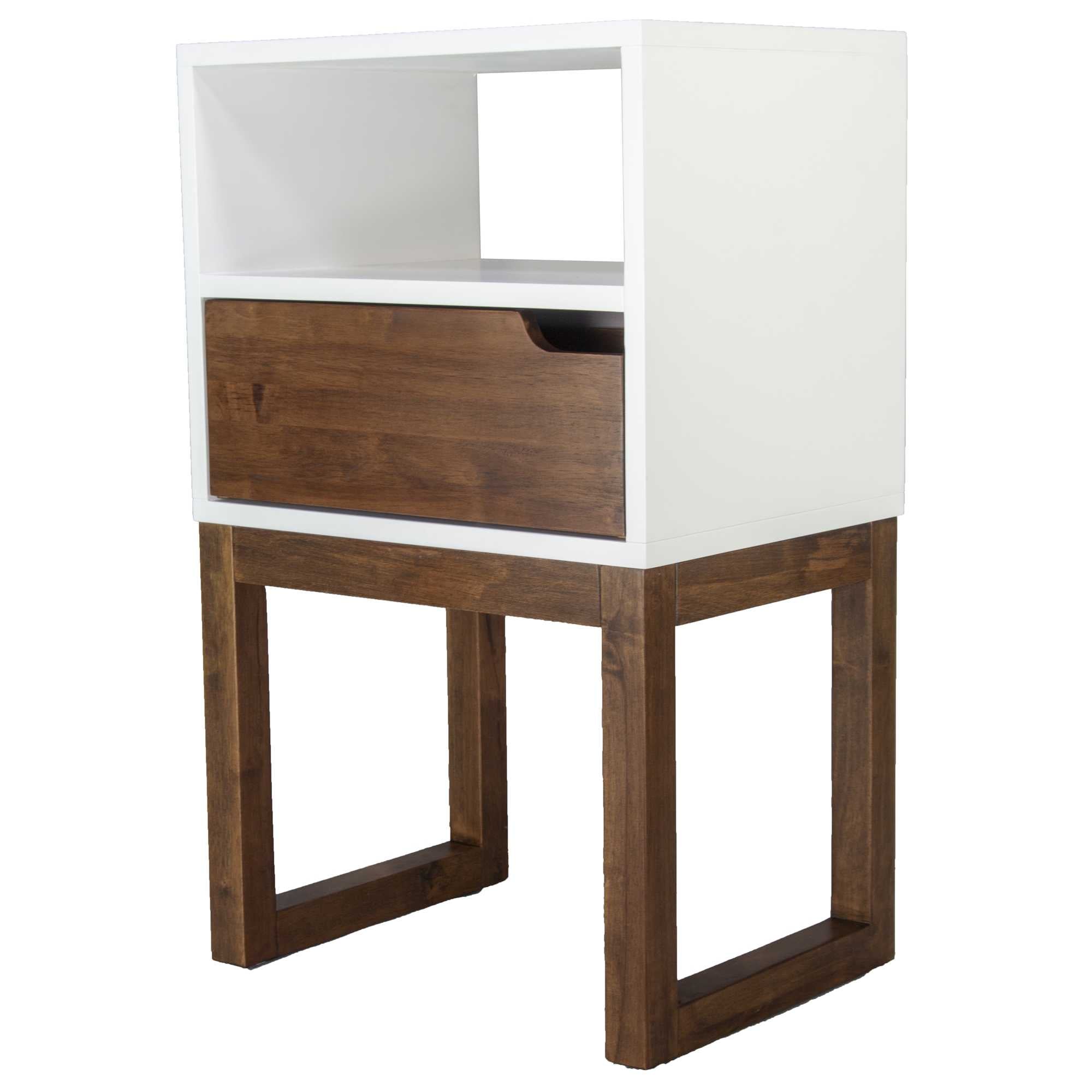 16" X 12" X 26" White & Mocha Solid Wood One Drawer Open Display Side Table