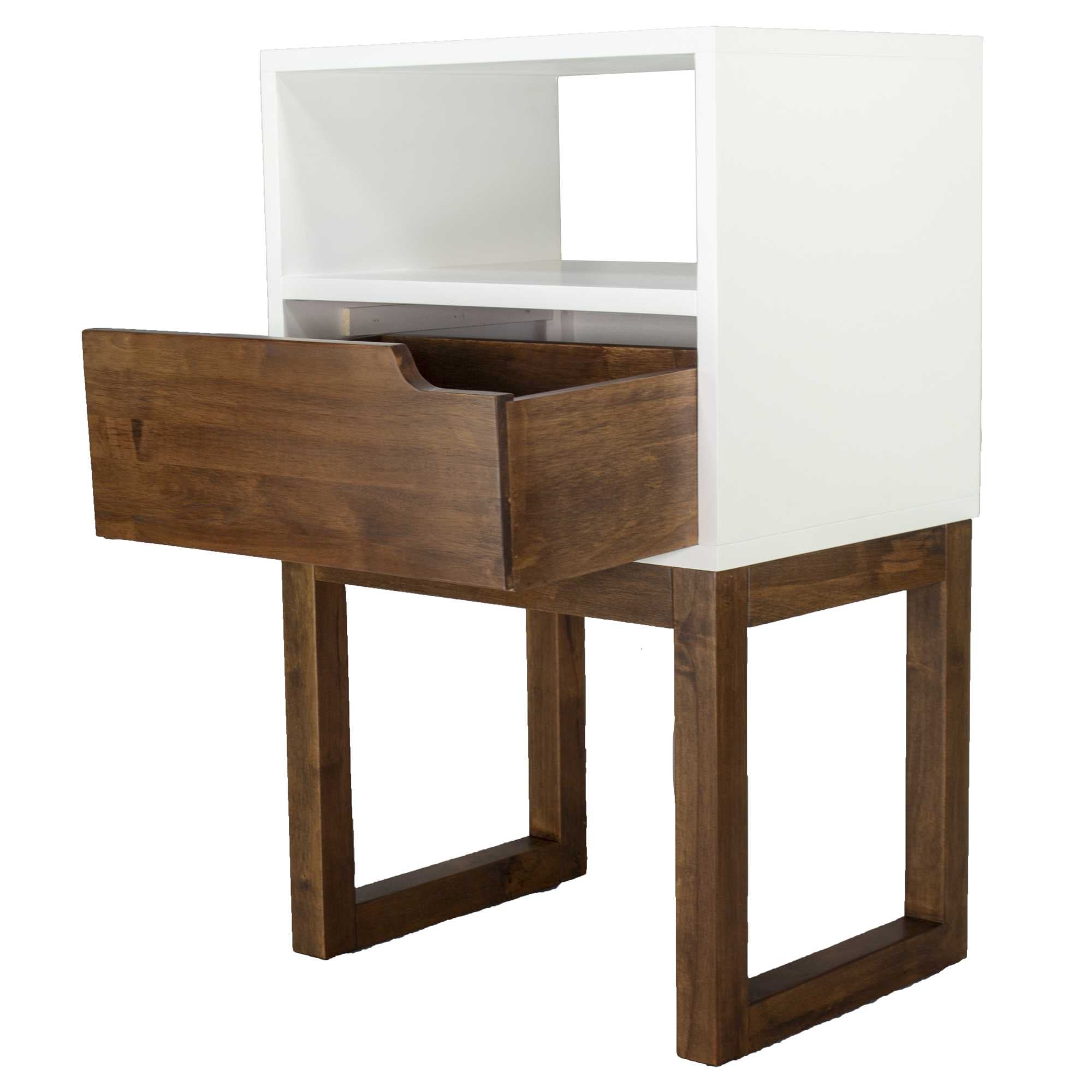 16" X 12" X 26" White & Mocha Solid Wood One Drawer Open Display Side Table