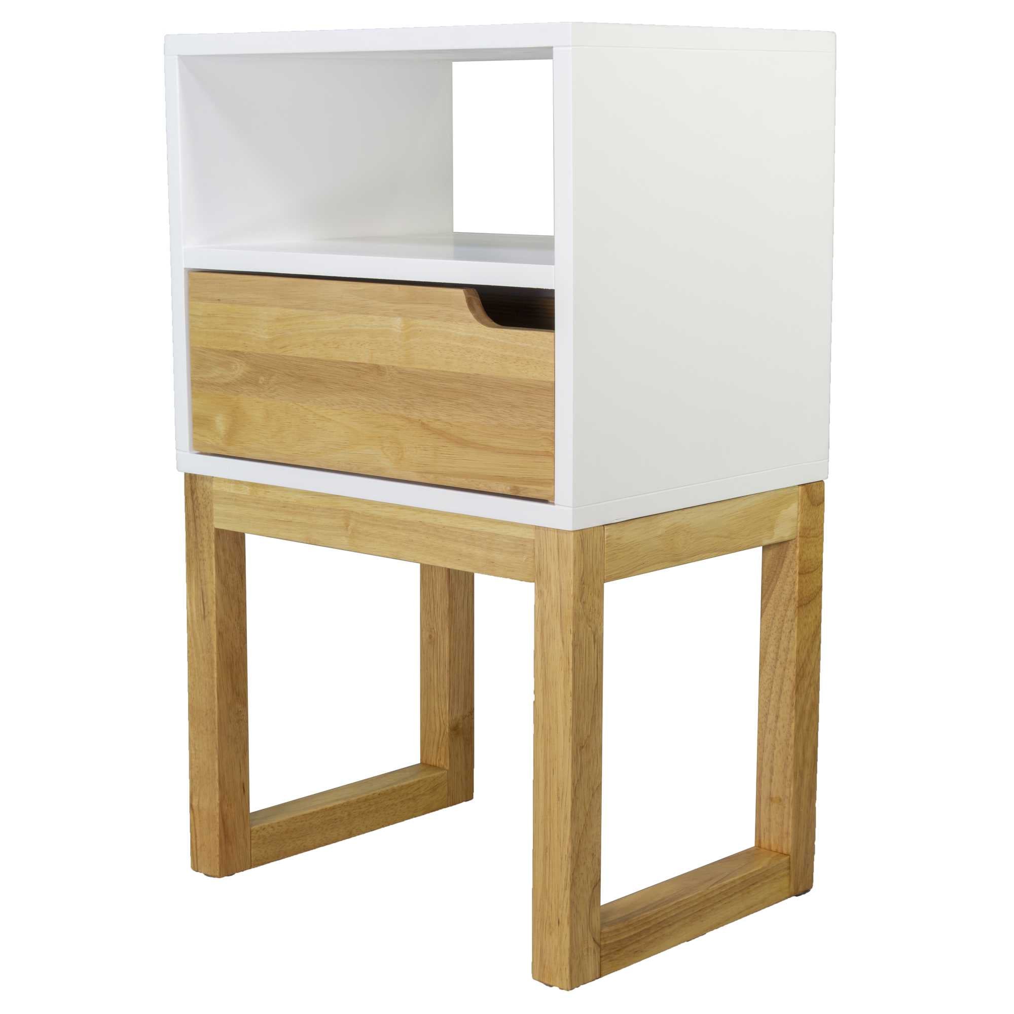 16" X 12" X 26" White & Natural Solid Wood One Drawer Open Display Side Table