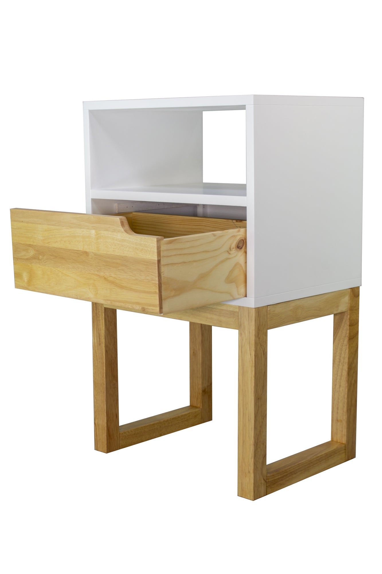 16" X 12" X 26" White & Natural Solid Wood One Drawer Open Display Side Table