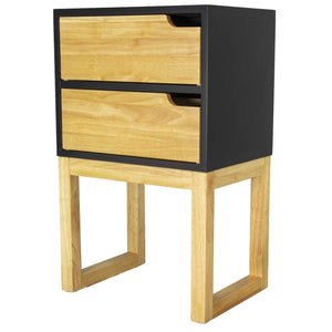 16" X 12" X 26" Black & Natural Solid Wood Two Drawer Side Table