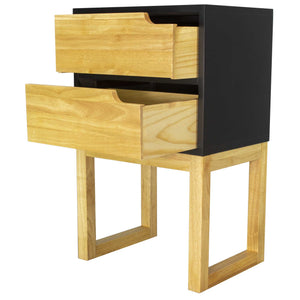 16" X 12" X 26" Black & Natural Solid Wood Two Drawer Side Table
