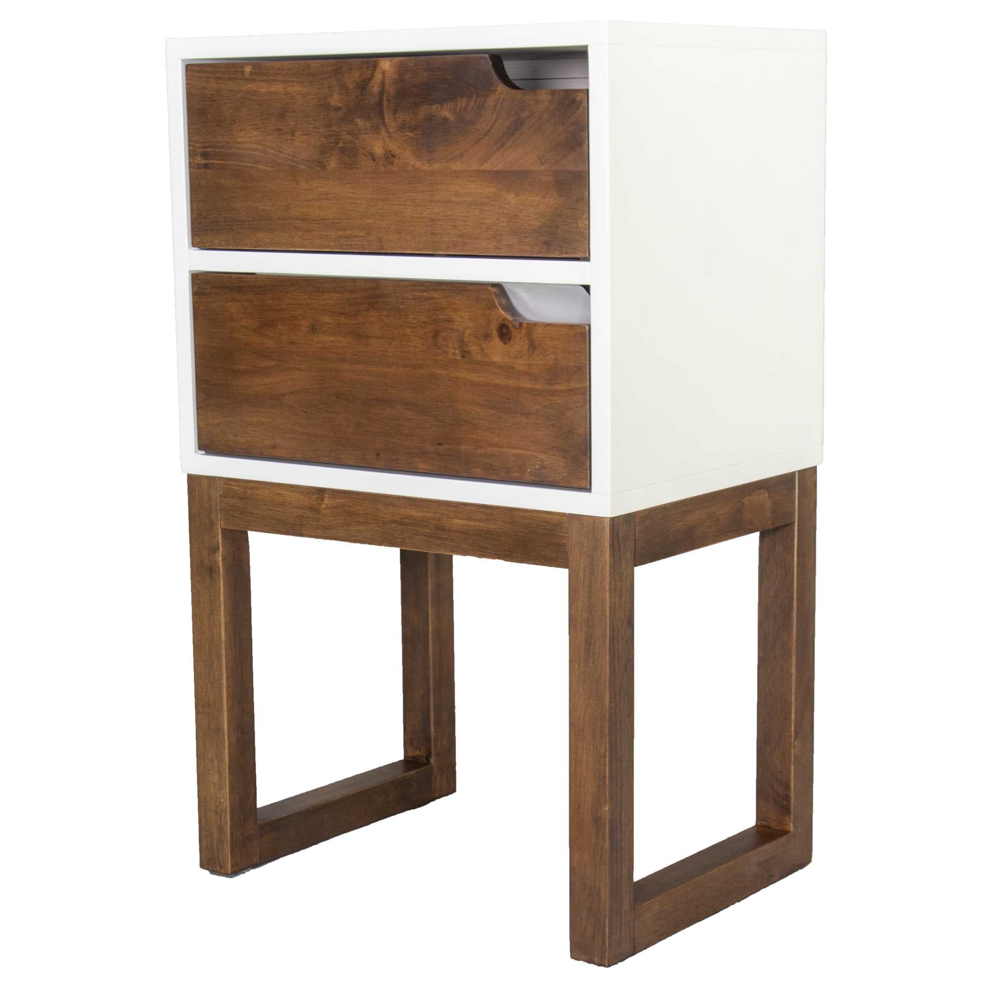 16" X 12" X 26" White and Mocha Solid Wood Two Drawer Side Table