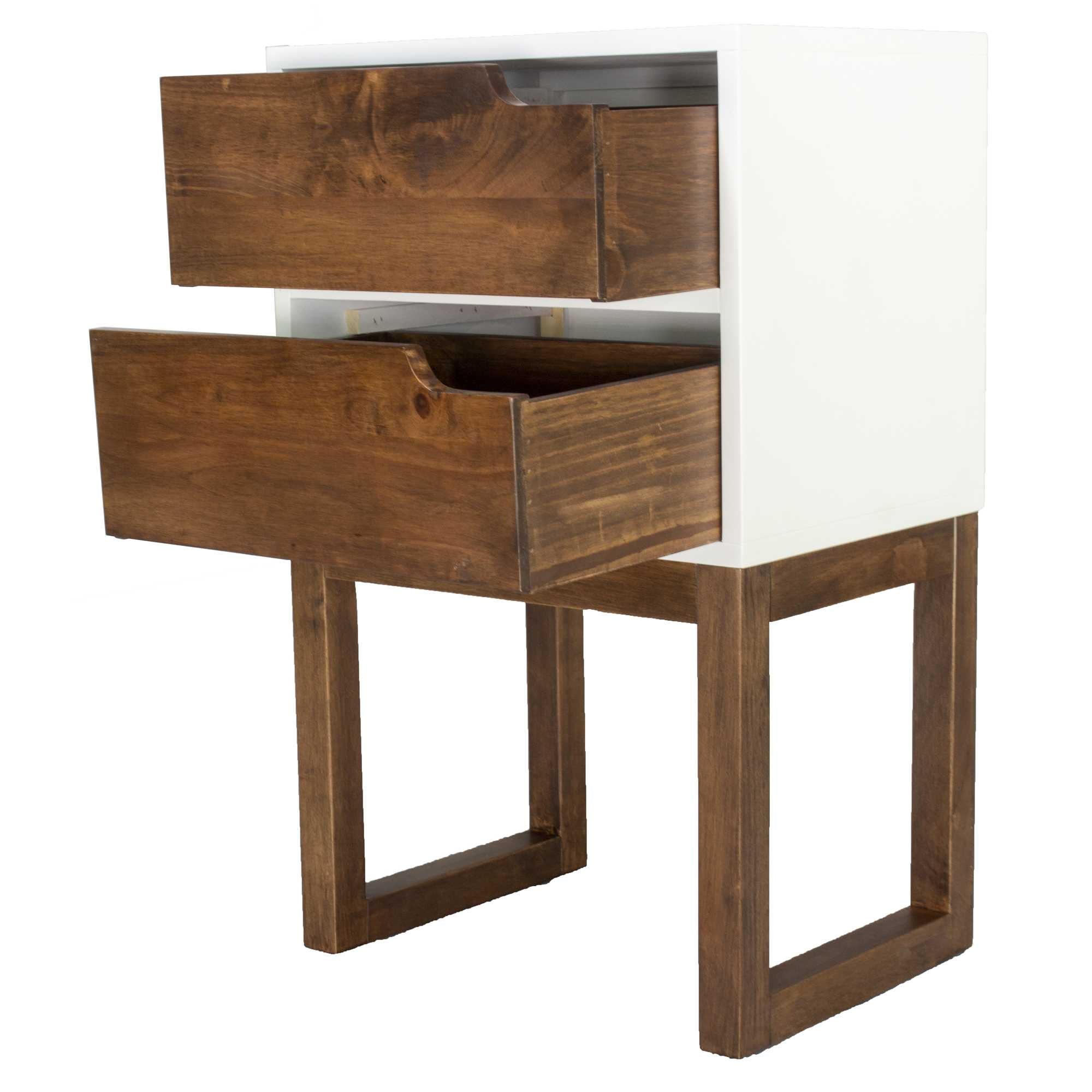 16" X 12" X 26" White and Mocha Solid Wood Two Drawer Side Table