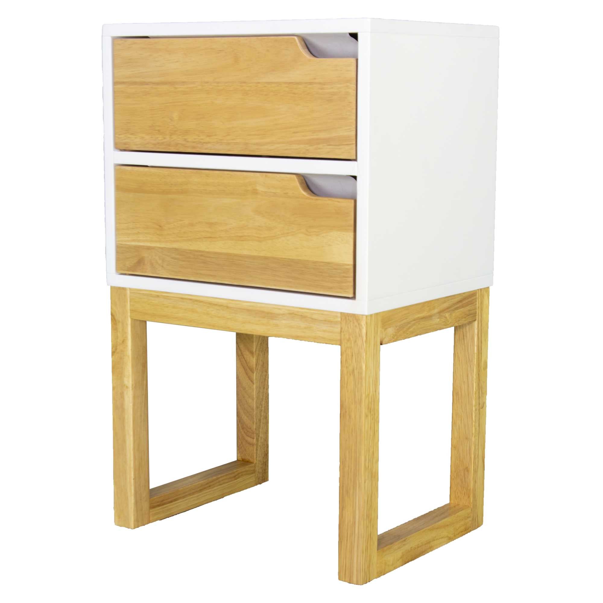 16" X 12" X 26" White & Natural Solid Wood Two Drawer Side Table