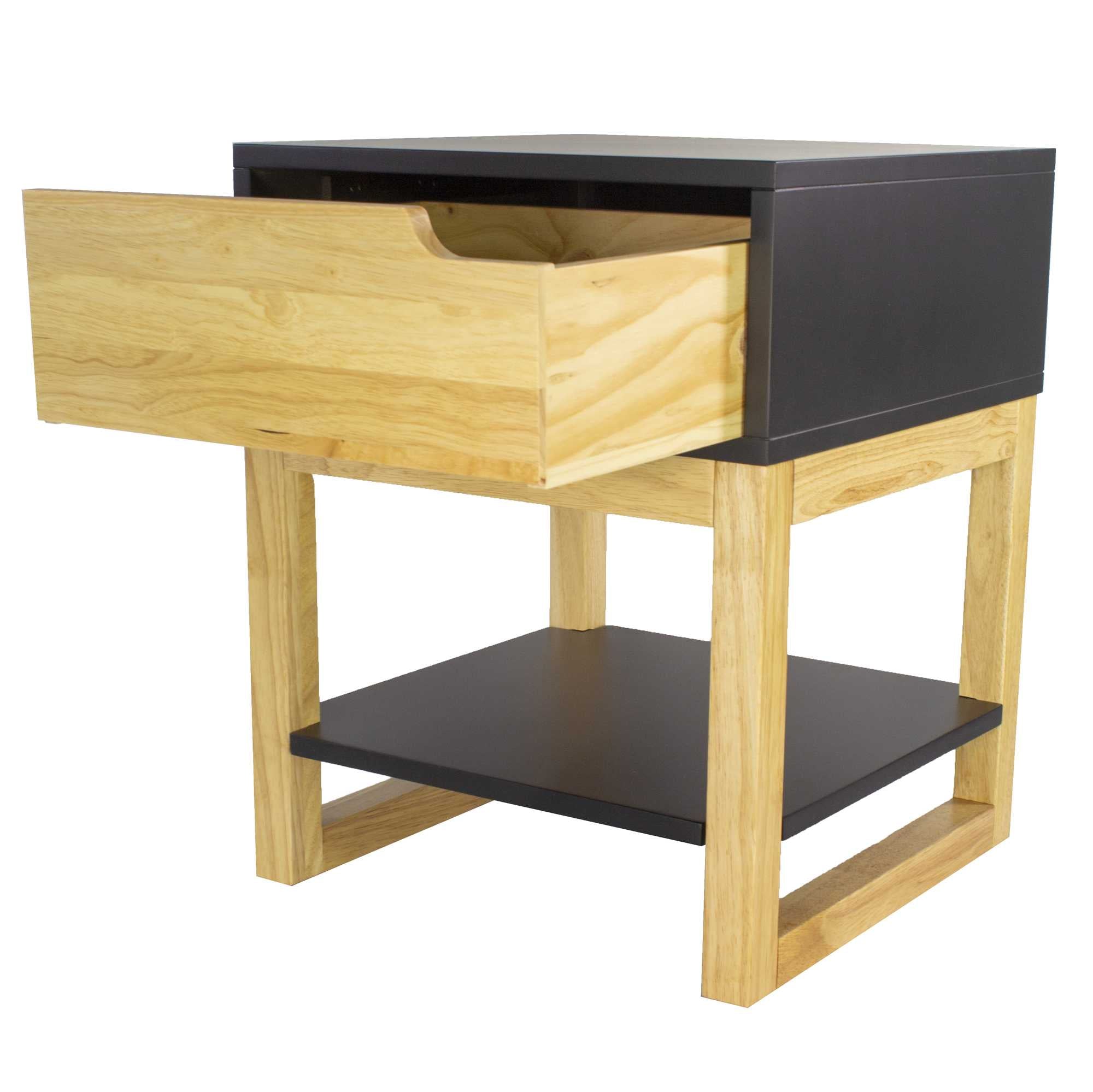 16" X 16" X 20" Black & Natural Solid Wood One Drawer Side Table w/ Shelf