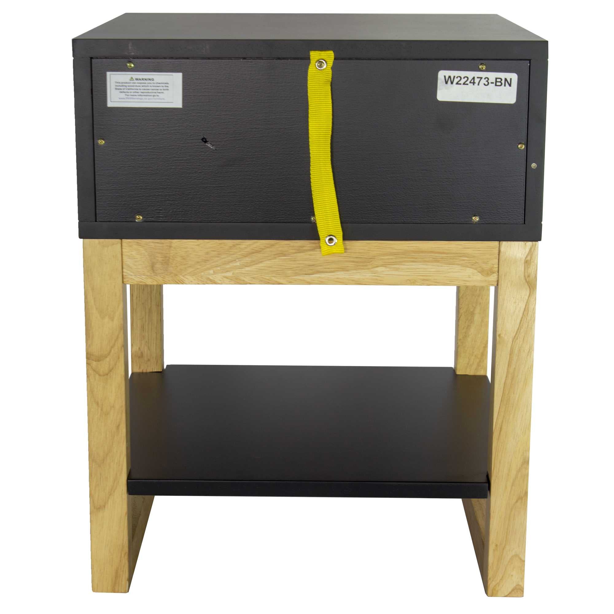 16" X 16" X 20" Black & Natural Solid Wood One Drawer Side Table w/ Shelf