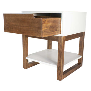 16" X 16" X 20" White & Mocha Solid Wood One Drawer Side Table w/ Shelf