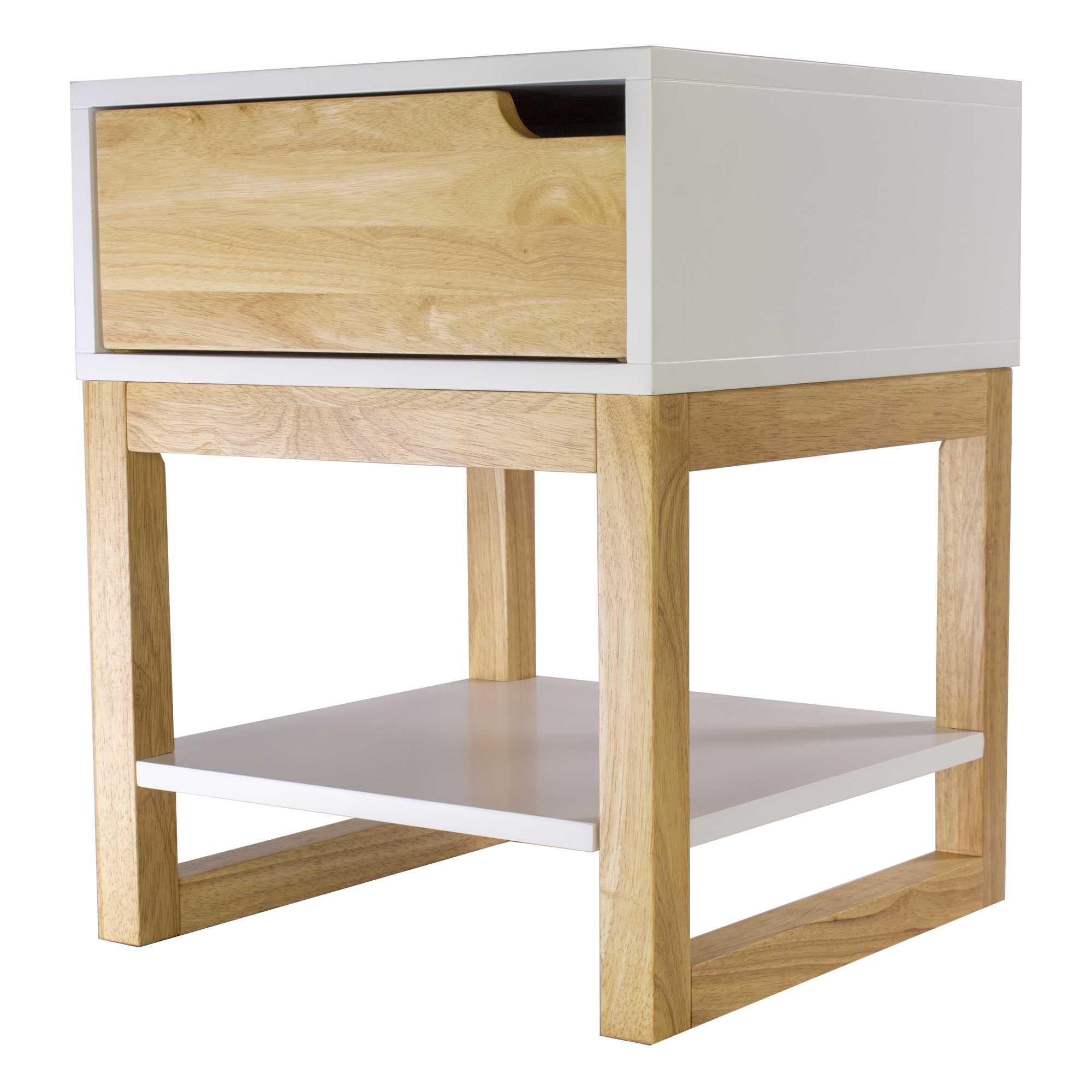 16" X 16" X 20" White & Natural Solid Wood One Drawer Side Table w/ Shelf