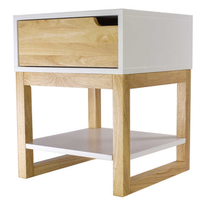 16" X 16" X 20" White & Natural Solid Wood One Drawer Side Table w/ Shelf