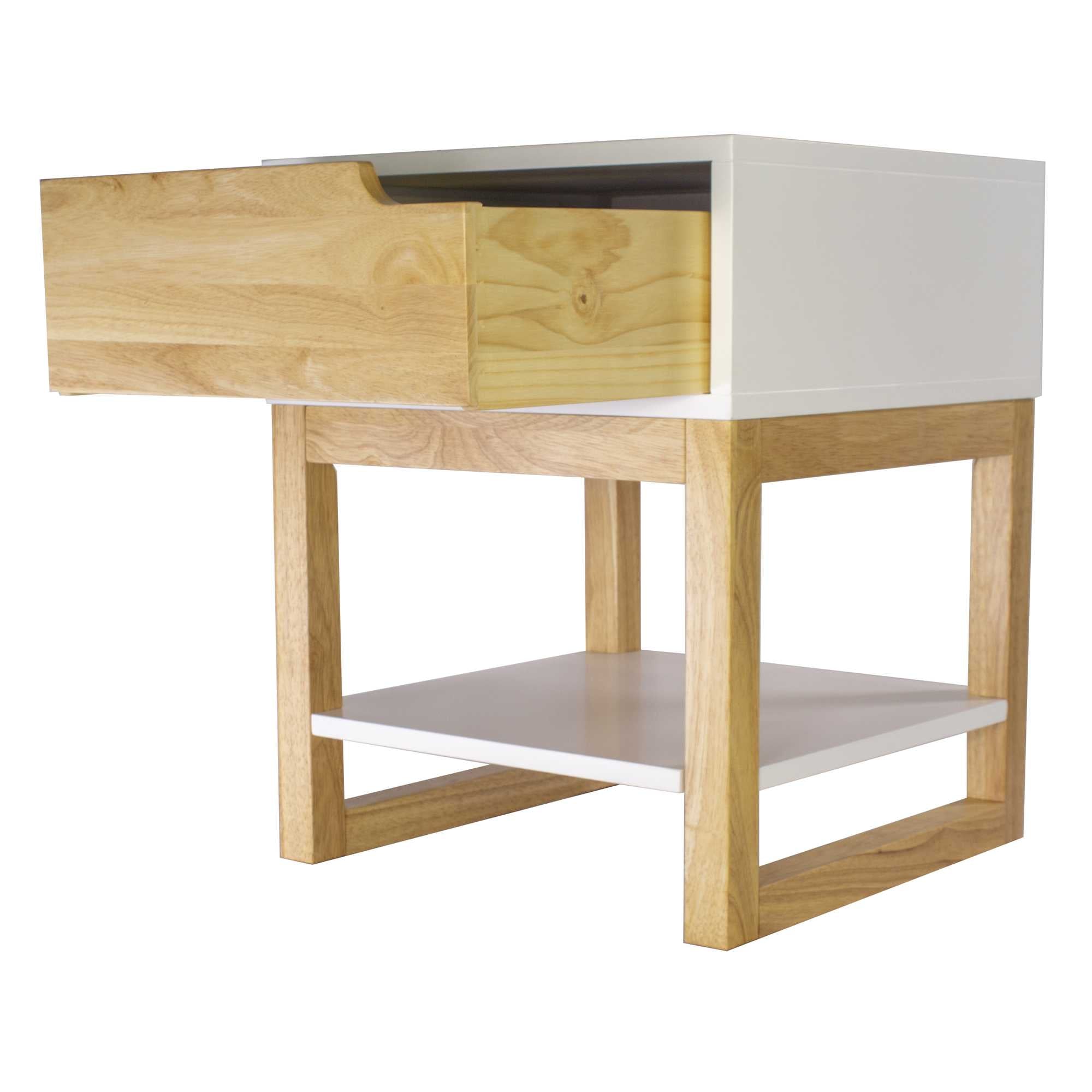 16" X 16" X 20" White & Natural Solid Wood One Drawer Side Table w/ Shelf