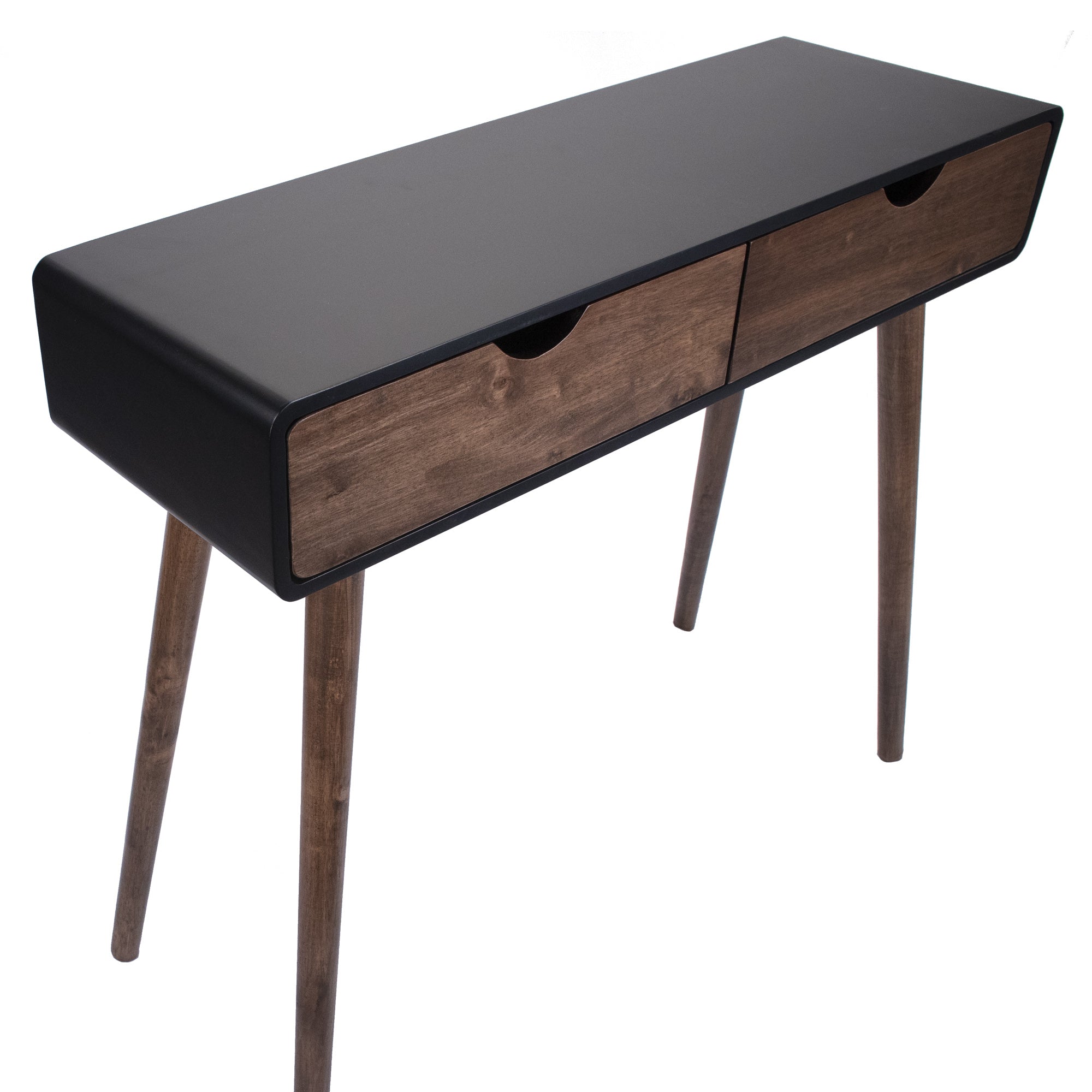35" X 12" X 32" Black & Mocha Solid Wood Console Table with  Drawers