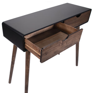 35" X 12" X 32" Black & Mocha Solid Wood Console Table with  Drawers