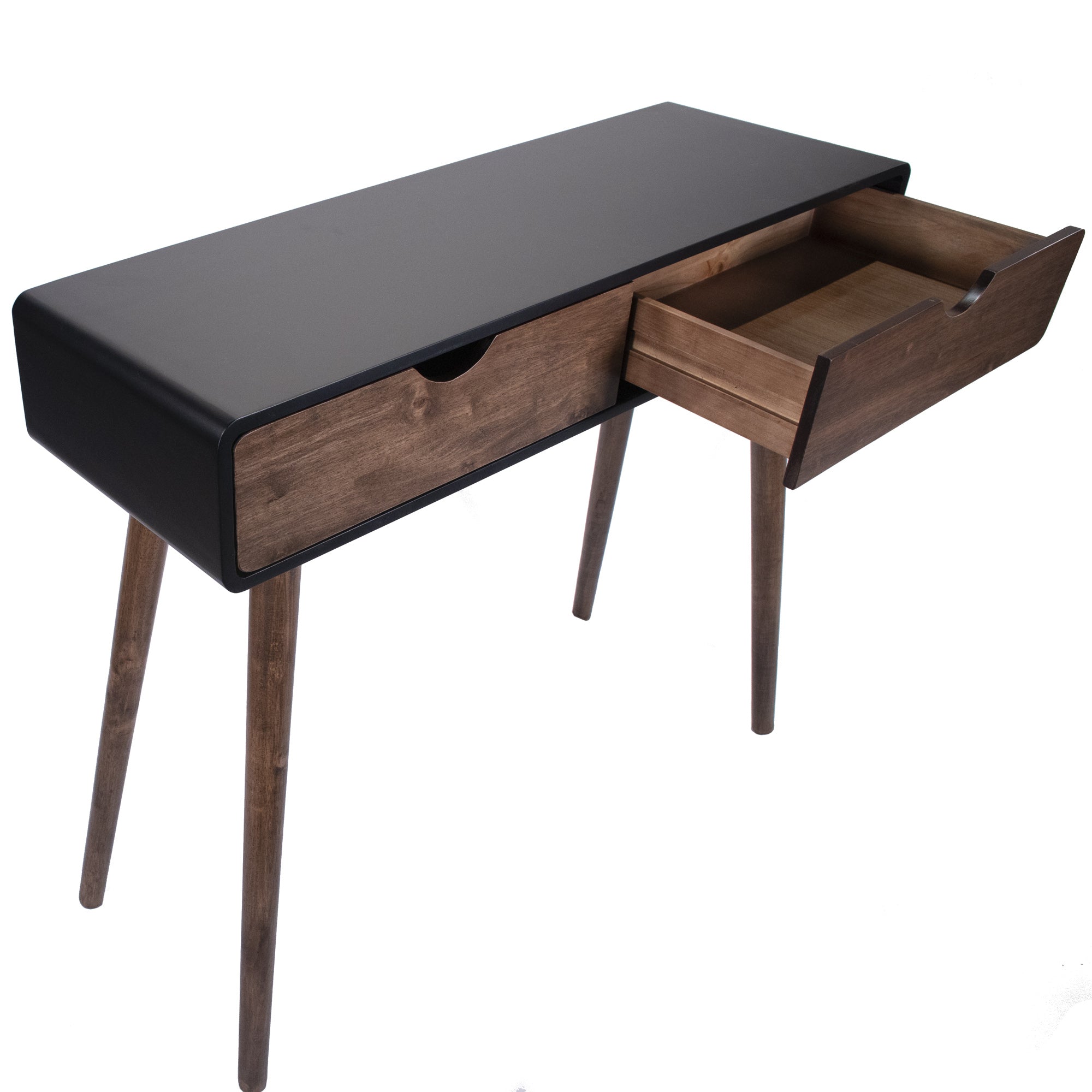 35" X 12" X 32" Black & Mocha Solid Wood Console Table with  Drawers