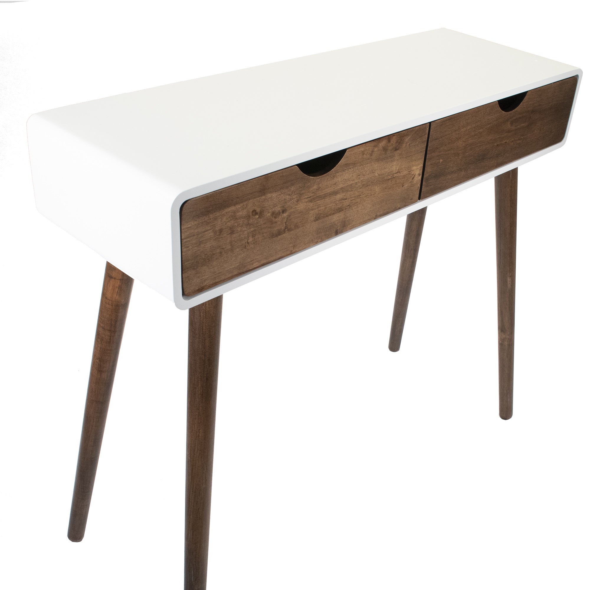 35" X 12" X 32" White & Mocha Solid Wood Two Drawer Console Table