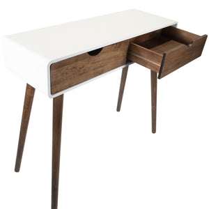 35" X 12" X 32" White & Mocha Solid Wood Two Drawer Console Table