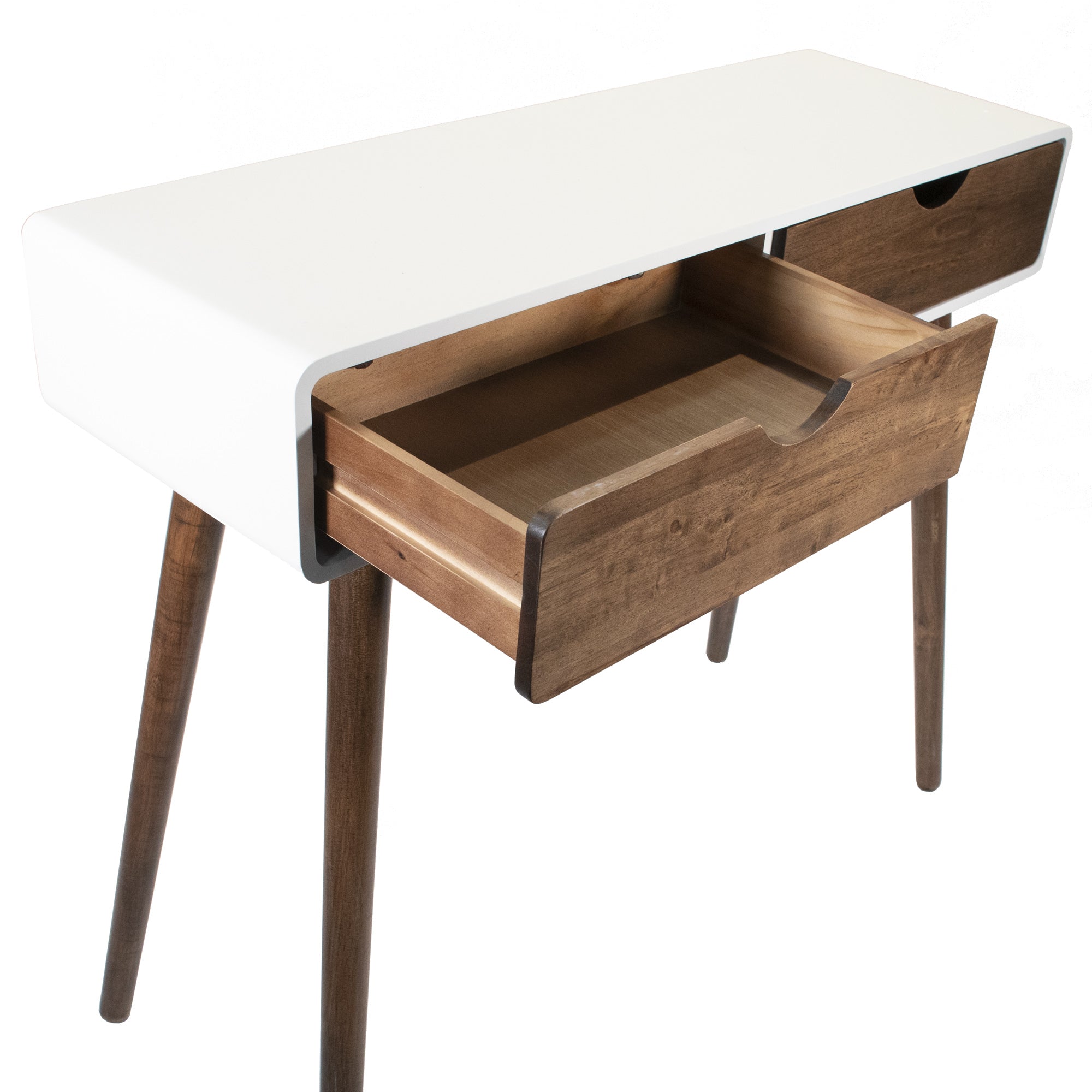 35" X 12" X 32" White & Mocha Solid Wood Two Drawer Console Table
