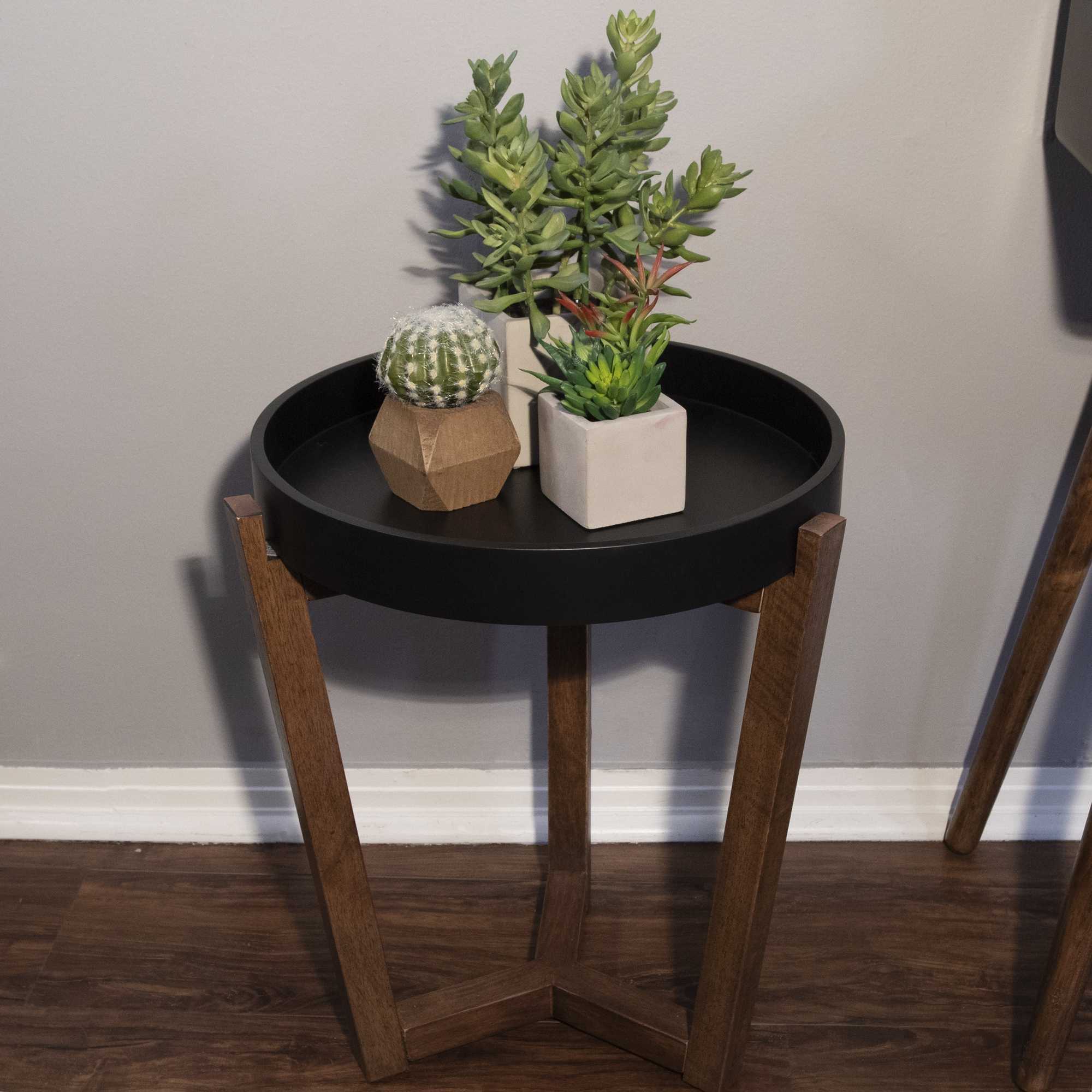 16" X 16" X 20" Black & Mocha Solid Wood Round Table